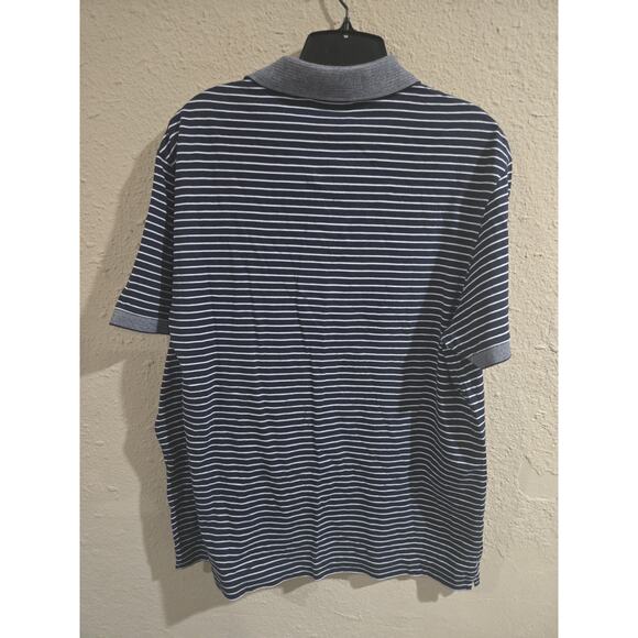 Lacoste Regular Fit Print Polo, Blue White Striped Short Sleeve Shirt, Size XL - Picture 2 of 5